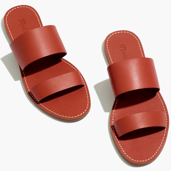 Madewell Boardwalk Double Strap Slide Sandal Weathered Brick Red Brown Leather - Picture 1 of 9